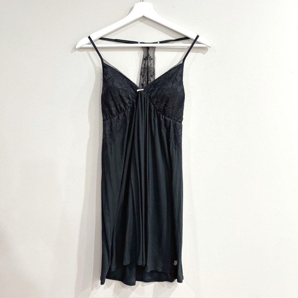 Victoria’s Secret Women Slip Dress M Black Lace Modal Goth Coquette Romantic
